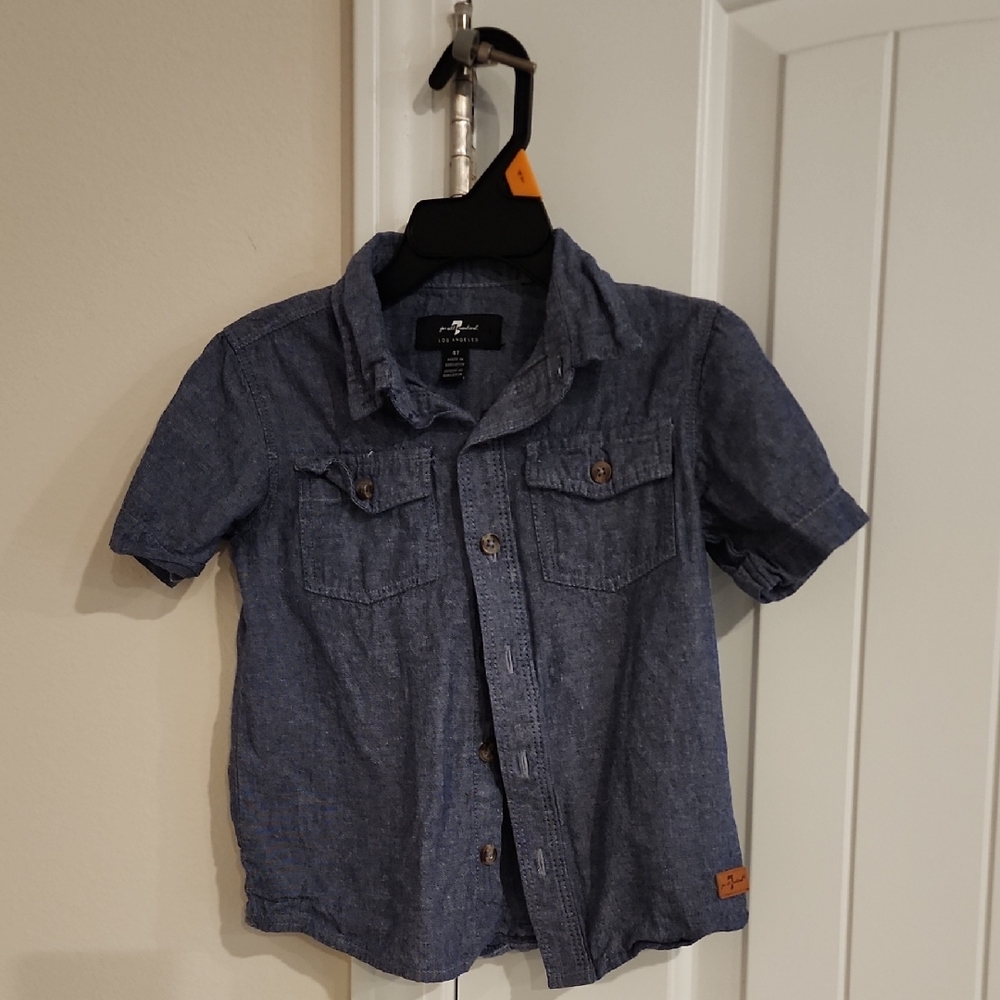 Blue Short Sleeve Button-Up Shirt